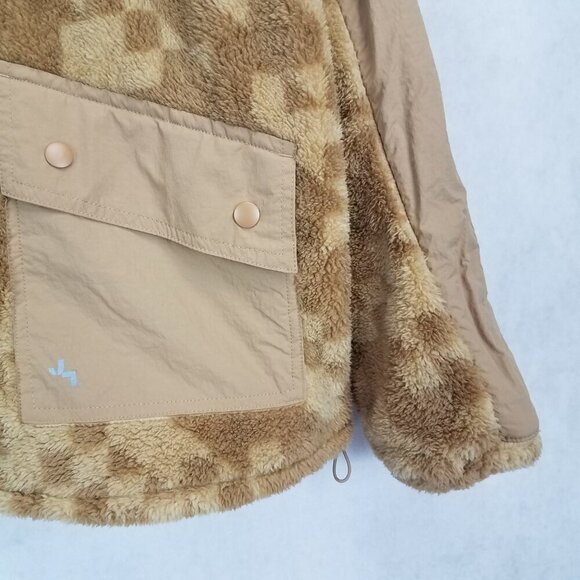 +NEW Joy Lab Size M Oversized Loose Fit Fleece Jacket in Sand Brown Geo Print - Picture 3 of 7